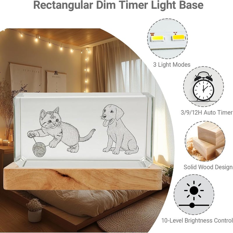 Bituulor Rectangle LED Light Base with Timer & Adjustable Brightness - Wood Display Stand for Glass Art,Crystal Display,6 inch - Image 3